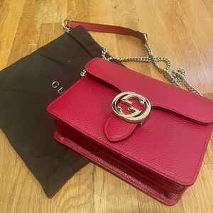 Gucci Red Leather Interlocking G Crossbody Bag